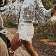 Kurtki damskie - TEMU Modna Elegancka Retro Kurtka z Cekinami i Srebrnymi Frędzlami, Długie Rękawy Vintage Top na i Jesień do Stylu Ulicznego oraz Na Imprezy - miniaturka - grafika 1