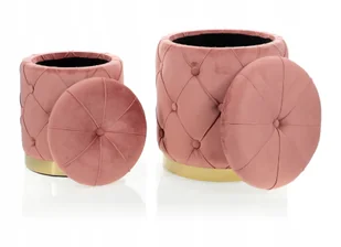 Różowa pufa pikowana Milena otwierana kufer 2 szt - Pufy i podnóżki - miniaturka - grafika 1