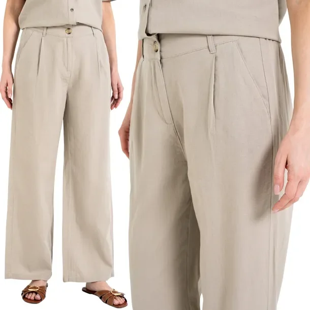 Spodnie Damskie Lniane z Wiskozą Casual z Kieszeniami Wygodne MORAJ XXL