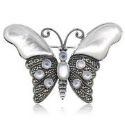 Broszki - Srebrna broszka motyl biały perłowy z markazytami Staviori - miniaturka - grafika 1
