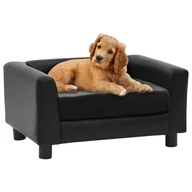 Legowiska dla psów - Vidaxl Sofa dla psa, czarna, 60x43x30 cm, plusz i sztuczna skóra - miniaturka - grafika 1