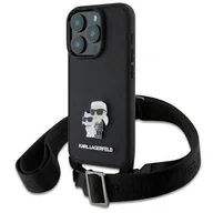 Etui i futerały do telefonów - Etui KARL LAGERFELD Saffiano Karl&Choupette Metal Pin CBDY Strap do Apple iPhone 16 Pro Czarny | Bezpłatny transport - miniaturka - grafika 1