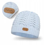 Czapki dla dzieci - Czapka Zimowa Dziecięce Jesienna z Ażurem Uniwersalna Niebieska PaMaMi - miniaturka - grafika 1