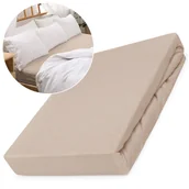 Prześcieradła - Prześcieradło z gumką 80x180 elastyczny JERSEY 100% BAWEŁNA kolor beżowy - miniaturka - grafika 1