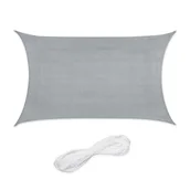 Parasole ogrodowe - Relaxdays Żagiel przeciwsłoneczny, prostokątny, 3 x 4 m, tkanina HDPE, stabilizowana UV, wklęsła, płótno żaglowe z linami napinającymi, jasnoszary - miniaturka - grafika 1