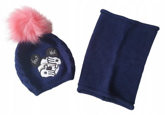DZIECIĘCA CZAPKA ZIMOWA KOMIN CIEPŁA POMPON MIKI