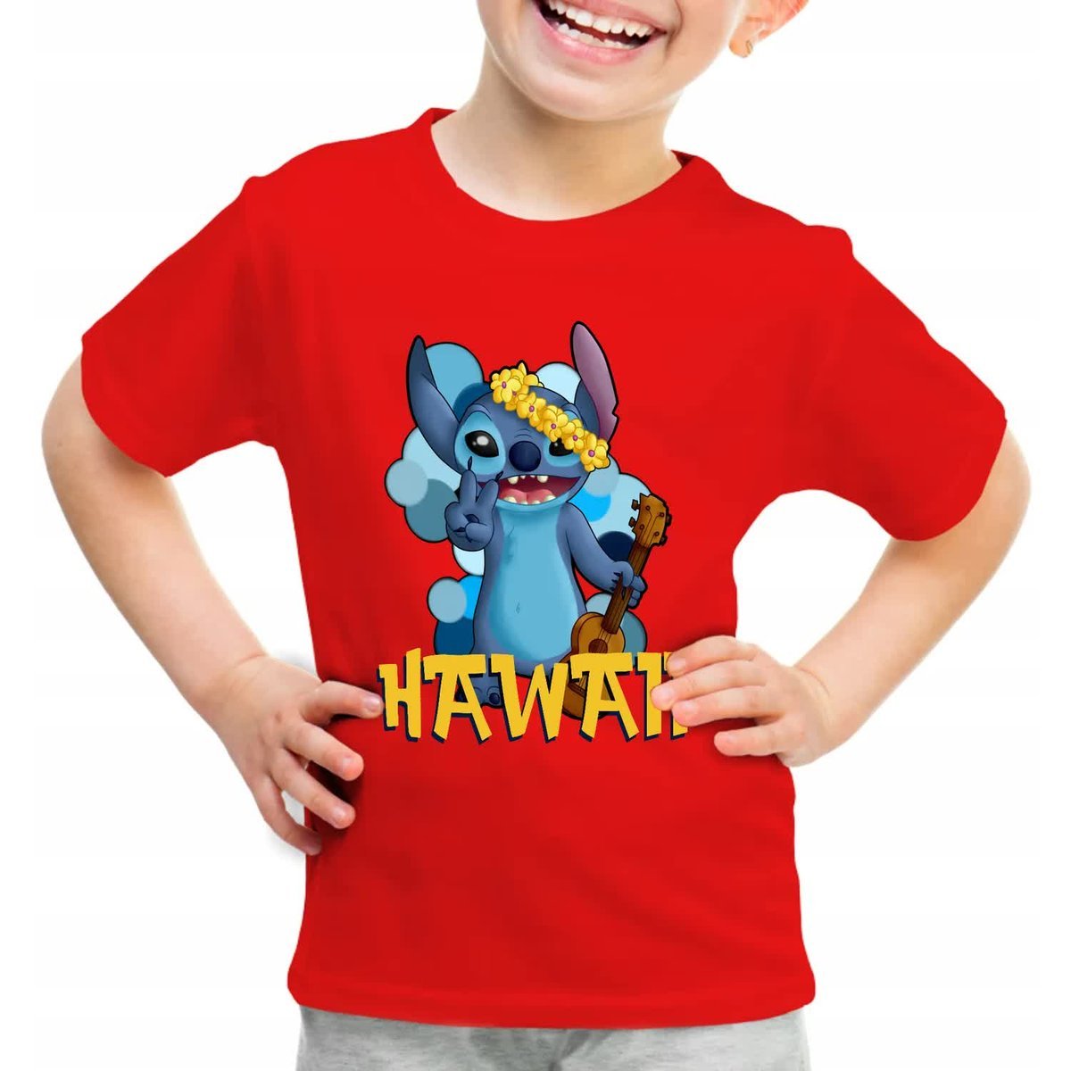 Dziecięca Koszulka Czerwona STICH Hawaii Wzory 146