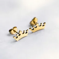 Kolczyki - Kolczyki złote korony małe wkrętki ze stali chirurgicznej - miniaturka - grafika 1