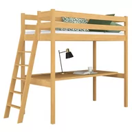 Łóżka - Drewniane łóżko na antresoli z biurkiem N02 sosna naturalna 120x200 - miniaturka - grafika 1