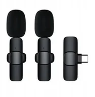 Mikrofony komputerowe - Mikrofon krawatowy bezprzewodowy Typ C podwójny 2 w zestawie K1 czarny - miniaturka - grafika 1