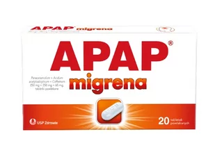 Apap Migrena 250 mg+250 mg+ 65 mg 20 Tabletek Powlekanych - Leki przeciwbólowe - miniaturka - grafika 1