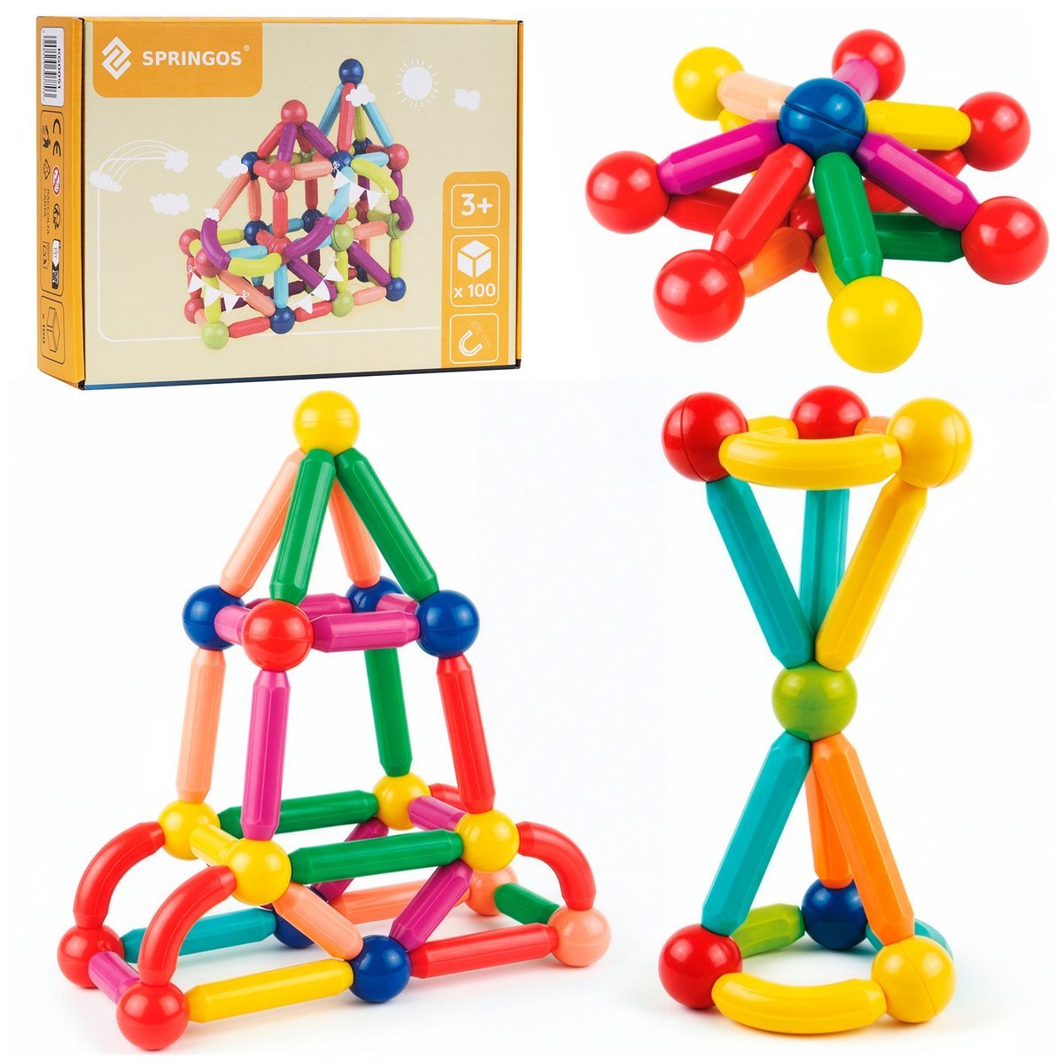 Klocki magnetyczne dla dzieci duży zestaw 100 szt. patyczki kulki 3D konstrukcyjne