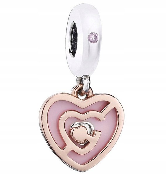Charms Srebrny Serce Serduszko Labirynt Różowe Heart Love Emalia SREBRO 925