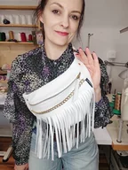 Nerki - Glamrock skórzana nerka z frędzlami biała - Julie - miniaturka - grafika 1