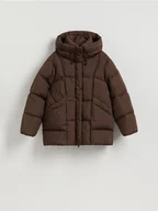 Kurtki damskie - Reserved - Pikowana kurtka z kapturem - ciemnobrązowy - miniaturka - grafika 1