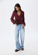 Koszule damskie - Stradivarius Zwiewna bluzka z długim rękawem Fioletowy XL - miniaturka - grafika 1