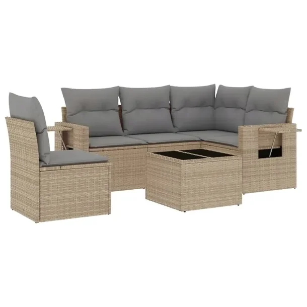 Zestaw mebli ogrodowych modułowych beżowy z poduszkami, rattan PE 62 x 62