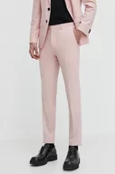 Spodnie męskie - HUGO spodnie z domieszką wełny kolor różowy dopasowane - Hugo - miniaturka - grafika 1