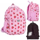 Plecaki szkolne i tornistry - Różowy, USZTYWNIANY plecak szkolny TRZYKOMOROWY dla dziewczynki, z odblaskami, w truskawki 40x29x20cm, 23 l - miniaturka - grafika 1