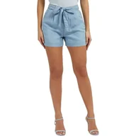Spodenki damskie - Spodenki damskie Guess Nenita Belt shorty materiałowe imitacja jeansu-W25 - miniaturka - grafika 1