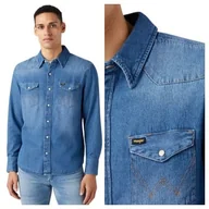 Koszule męskie - Koszula Jeansowa Męska Wrangler 27MW Regular Fit Niebieska 3XL - miniaturka - grafika 1