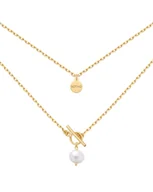 Łańcuszki - Złoty masywny łańcuszek z naturalną perłą - miniaturka - grafika 1