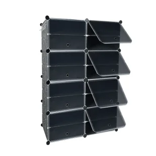 YUENFONG Stojak na buty DIY szafka na buty organizer, półki na buty z drzwiami plastikowy wielofunkcyjny stojak na buty system półek na buty 2 kolumny x 8 warstw (82x32x124cm) - Szafki na buty - miniaturka - grafika 1