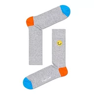 Skarpetki męskie - Happy Socks Ribbed Embroidery Smiley Sock, kolorowe i zabawne, Skarpety dla kobiet i mężczyzn, Szary-Niebieski-Pomarańczowy (41-46) - miniaturka - grafika 1