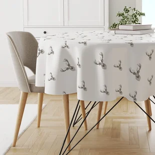 Obrus okrągły XMAS wzór XM59 | Jelenie na białym tle średnica 110 cm - Obrusy i serwetki - miniaturka - grafika 1