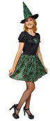 Sukienki - Rubies Kostium Czarownica Spiderweb Glow In Dark dla kobiet, Sukienka i kapelusz, Zielony, Oficjalna Halloween, Karnawał, Imprezy i Cospplay - miniaturka - grafika 1
