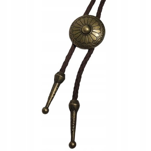 BOLO KRAWAT Kowbojski Western Dziki zachód rzemyk stare złoto TARCZA KWIAT