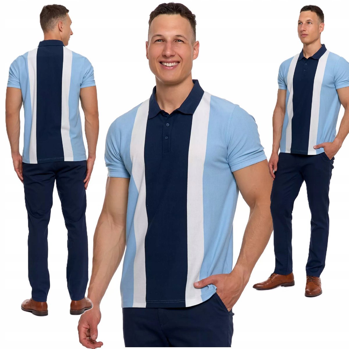 Koszulka Polo Kołnierzyk Męska Pasy Polówka Klasyczna Elegancka XL MORAJ