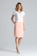 Spódnice - Elegancka  Spódnica Tuba przed Kolano - Różowy - miniaturka - grafika 1