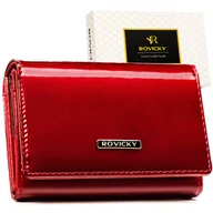 Portfele - Elegancki lakierowany portfel damski ROVICKY skóra naturalna i ekologiczna karty dokumenty gotówka ochrona RFID czerwony - miniaturka - grafika 1