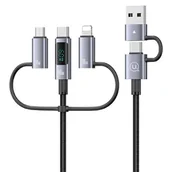 Kable USB - Kabel USB-C/USB-A - USB-C/Micro USB/Lightning USAMS z wyświetlaczem 6w1 60W DP Fast Charging 2m Czarno-srebrny - miniaturka - grafika 1