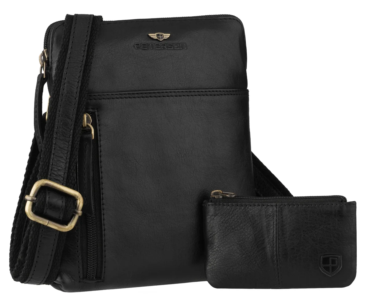 Torba męska PETERSON mała ze skóry naturalnej listonoszka crossbody z etui na klucze czarna