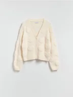 Swetry damskie - Reserved - Kardigan ze strukturalnym wzorem - kremowy - miniaturka - grafika 1