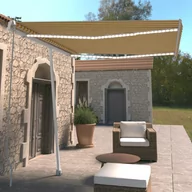 Markizy - VidaXL Lumarko Ręcznie zwijana markiza z LED, 300 x 250 cm, żółto-biała - miniaturka - grafika 1