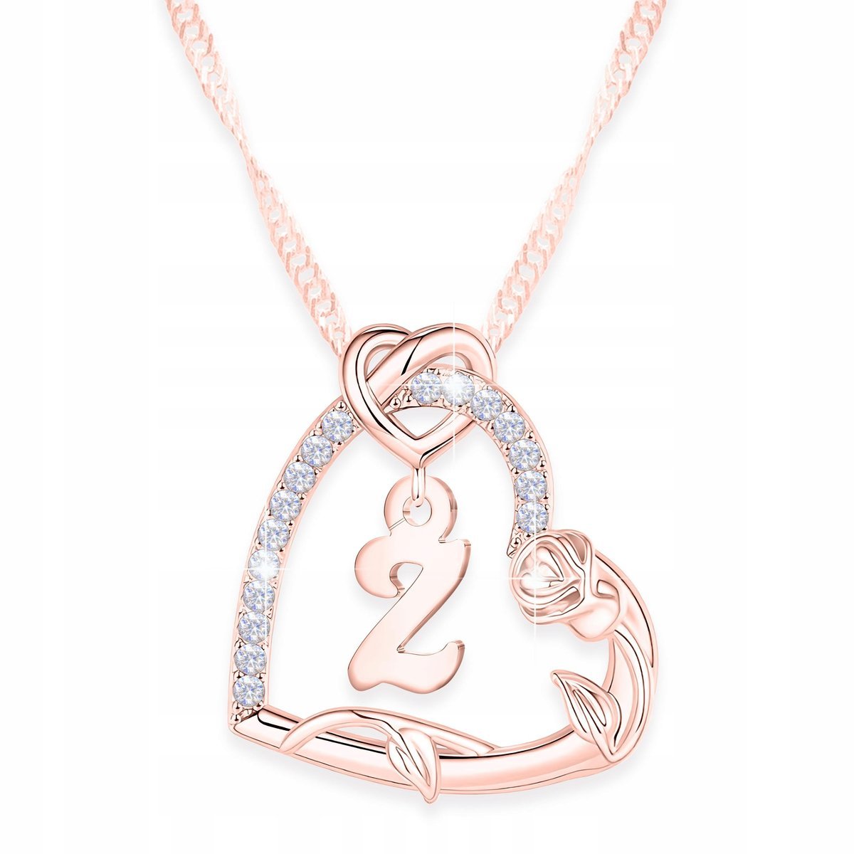 Naszyjnik Pozłacany Róża z Literką Cyrkonie Serce z Literą Z SREBRO 925