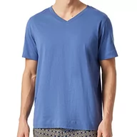Koszulki męskie - Schiesser Męski T-Shirt z Dekoltem w Kształcie Litery V, Górna Część Piżamowa, Dżinsowa Niebieska, 48 - miniaturka - grafika 1