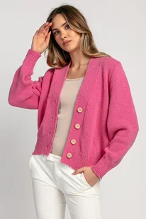 Klasyczny prosty wełniany kardigan zapinany na guziki F1710 różowy - Swetry damskie Klasyczny prosty wełniany kardigan zapinany na guziki F1710 różowy - Swetry damskie - miniaturka - grafika 1