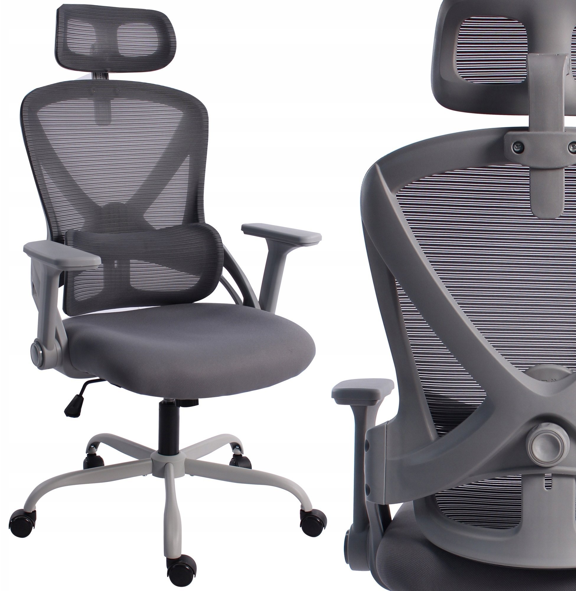 FOTEL BIUROWY ERGONOMICZNY OBROTOWY REGULOWANE PODŁOKIETNIK KRZESŁO BIUROWE