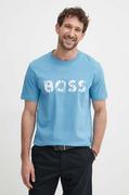 Koszulki męskie - Boss Orange t-shirt bawełniany męski kolor niebieski z nadrukiem 50515997 - miniaturka - grafika 1