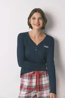 Piżamy damskie - women'secret longsleeve piżamowy damska kolor granatowy 3272340 - miniaturka - grafika 1