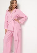 Komplety damskie - Różowy Garnitur Marynarka Kopertowa i Szerokie Spodnie Loose Milbia - miniaturka - grafika 1