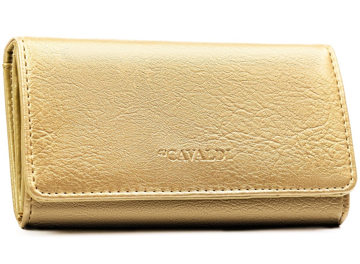 Elegancki portfel damski 4U CAVALDI rozbudowany na karty gotówkę średni klasyczny na zatrzask złoty