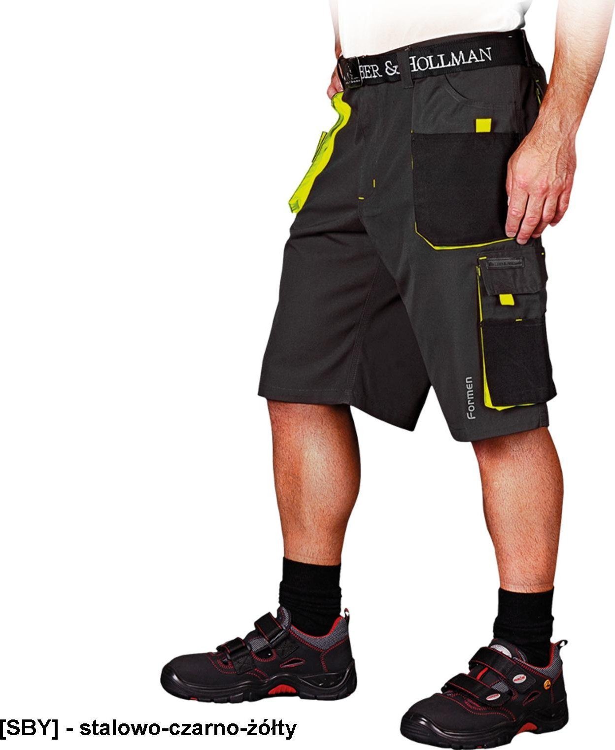 Leber&Hollman LH-FMN-TS - SPODNIE OCHRONNE DO PASA - KRÓTKIE, - stalowo-czarno-żółty L