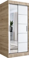 Szafy - MKPOL Szafa przesuwna MODUO COMFORT 3 90 dąb sonoma/biała mat z lustrem - miniaturka - grafika 1