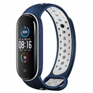 Akcesoria do smartwatchy - Opaska pasek perforowany do Xiaomi Mi Band 5/6 "Granatowo-biały" - miniaturka - grafika 1