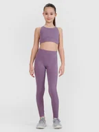 Spodnie i spodenki dla dziewczynek - 4F Legginsy sportowe szybkoschnące dziewczęce 4F JUNIOR x Anna Lewandowska - fioletowe 164 (13-14 lat) - miniaturka - grafika 1